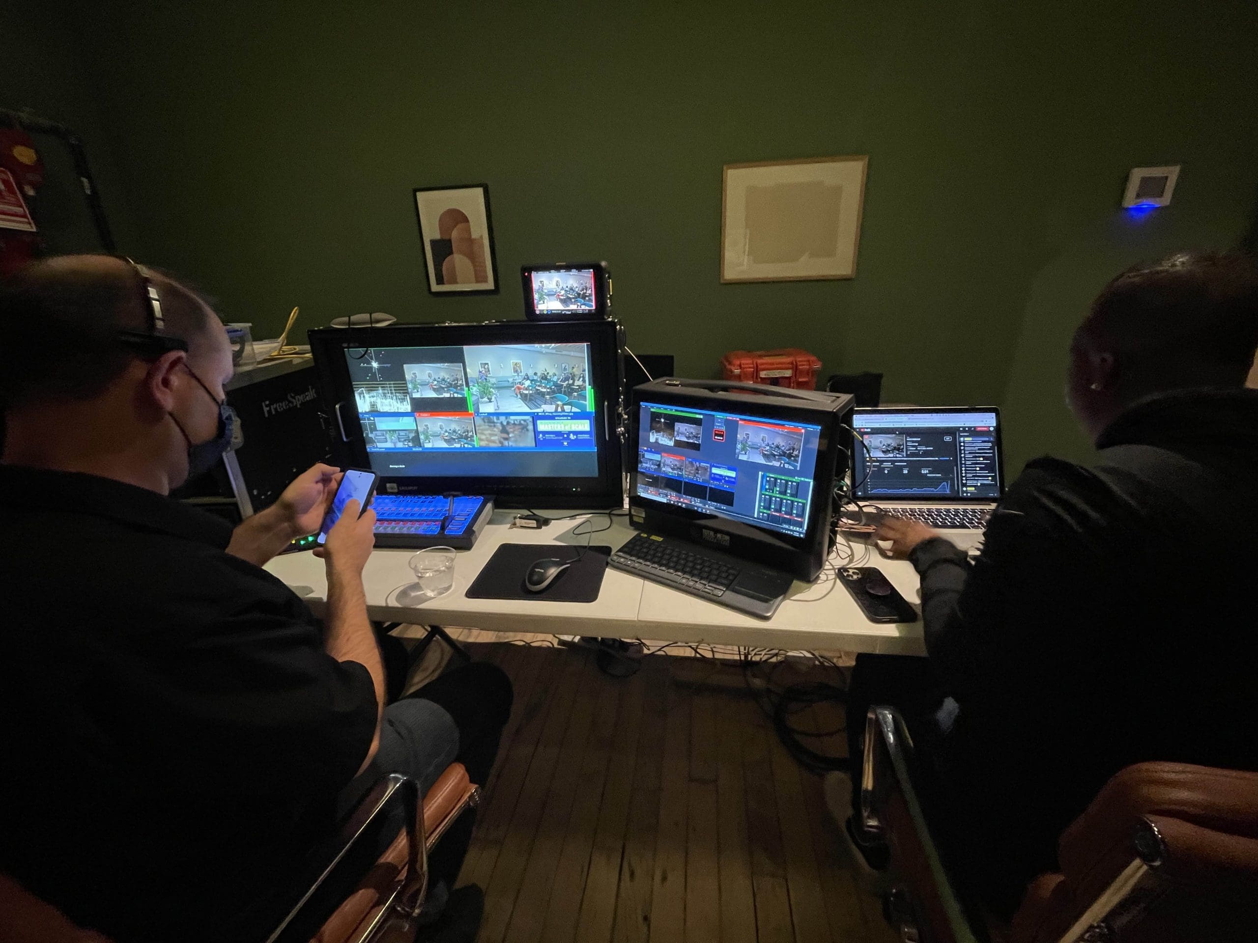 Digital video production studio showing editing on screen